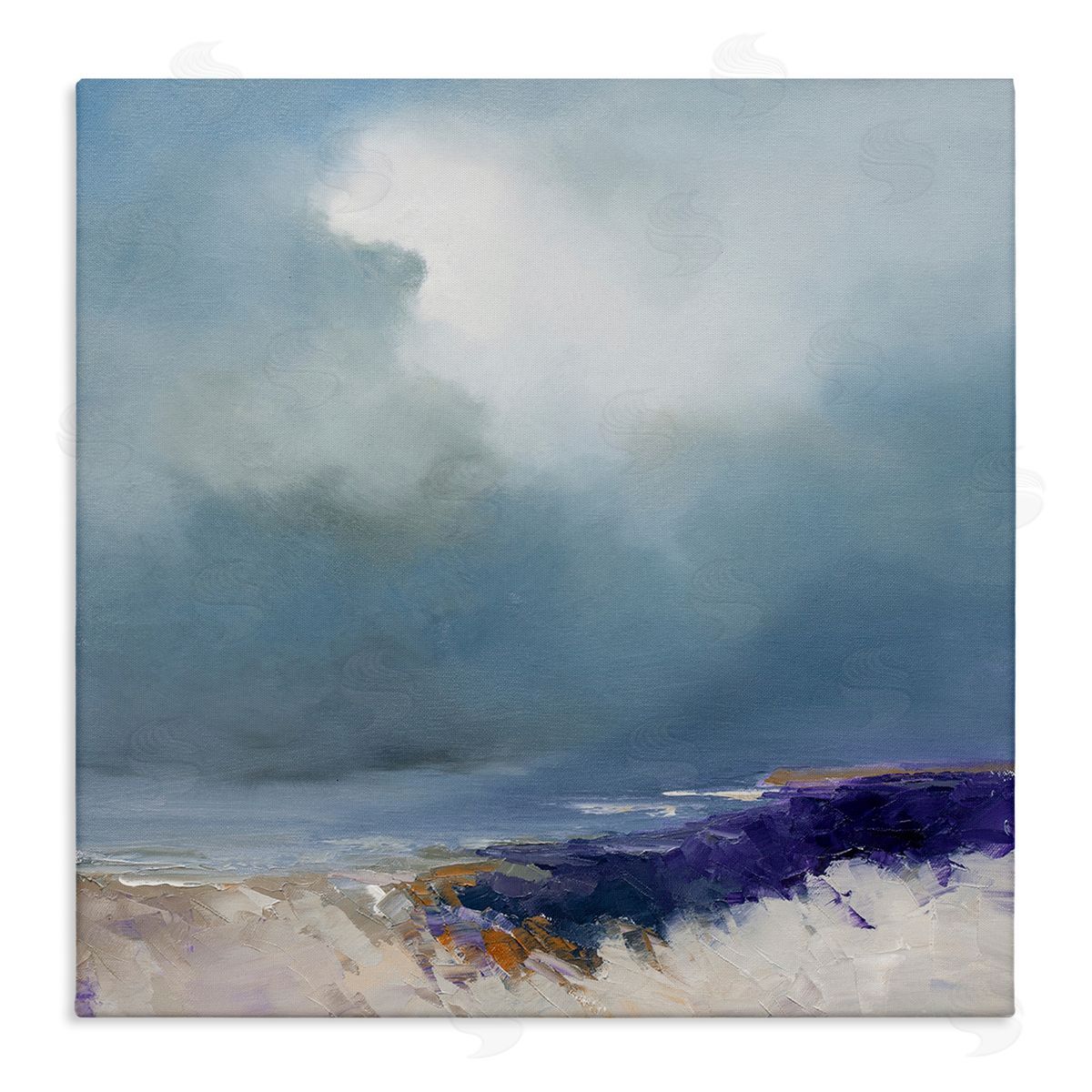 Patrick Dennis Overcast Ocean Splashing Waves Stretched Canvas Wall Art Print