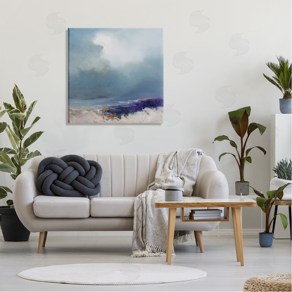 Patrick Dennis Overcast Ocean Splashing Waves Canvas Wall Art in Room