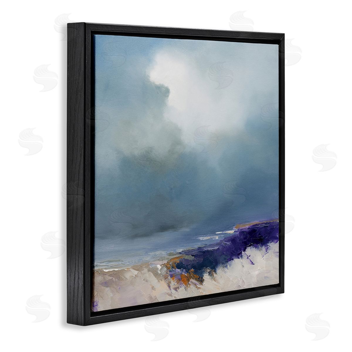 Patrick Dennis Overcast Ocean Splashing Waves Black Floating Frame Canvas Wall Art Print