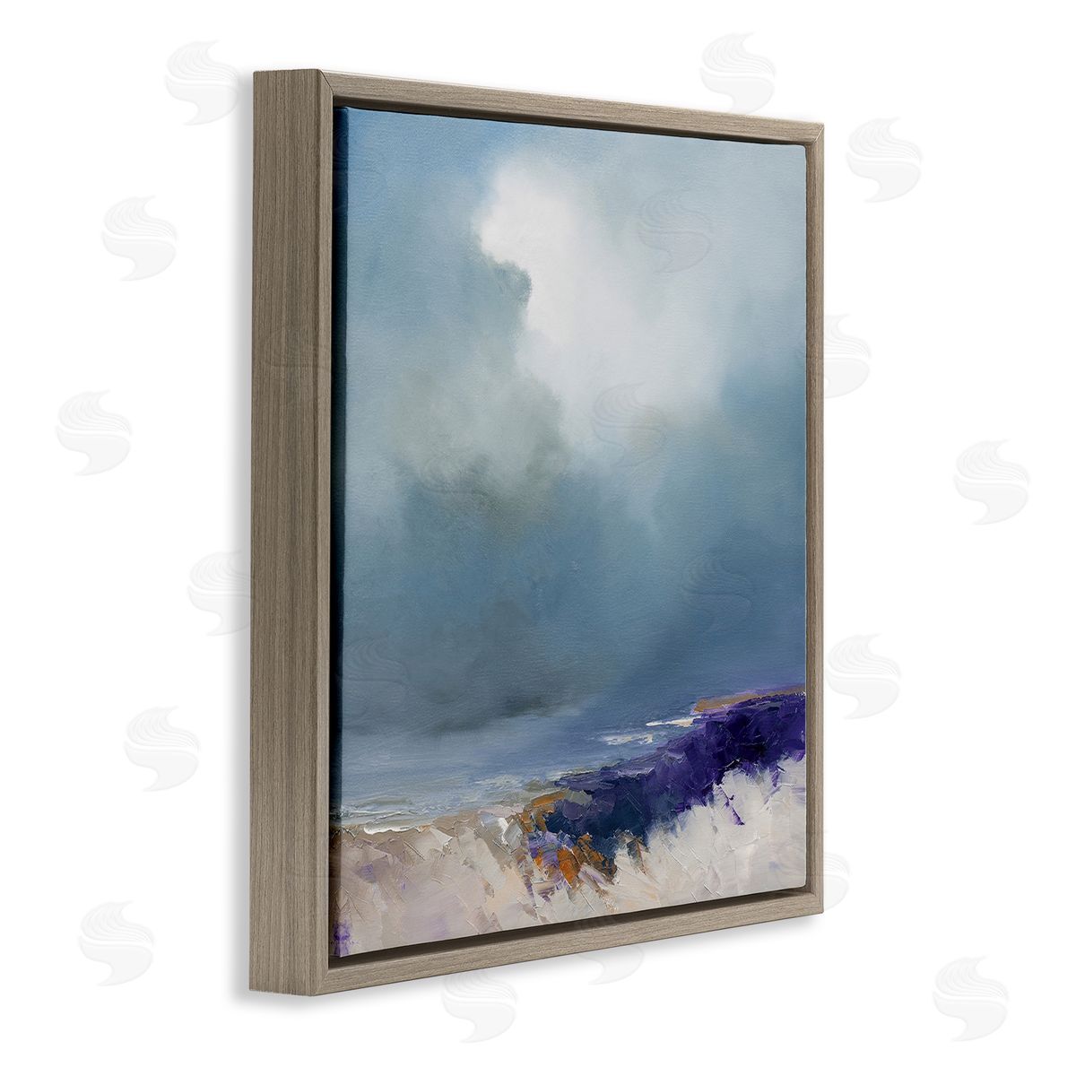 Patrick Dennis Overcast Ocean Splashing Waves Brown Floating Frame Canvas Wall Art Print