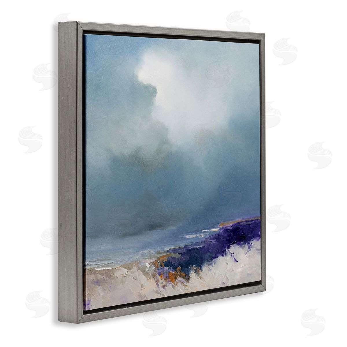 Patrick Dennis Overcast Ocean Splashing Waves Gray Floating Frame Canvas Wall Art Print