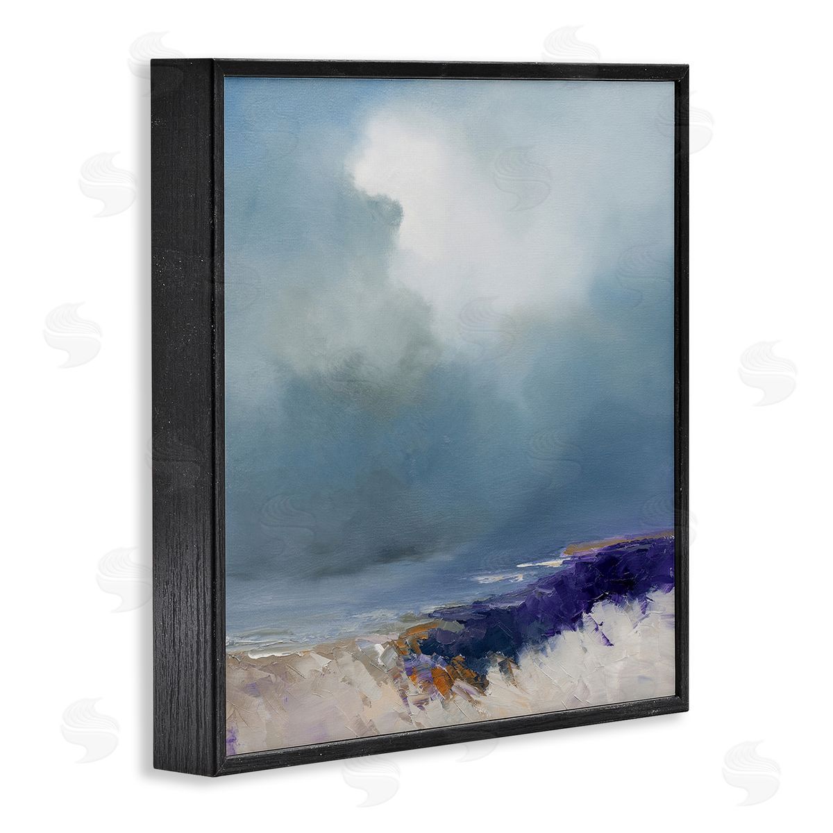 Patrick Dennis Overcast Ocean Splashing Waves Black Framed Glicee Wall Art Print