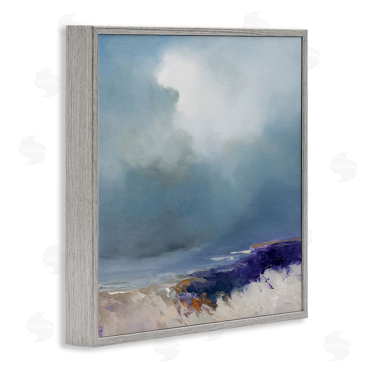 Patrick Dennis Overcast Ocean Splashing Waves Gray Framed Glicee Wall Art Print