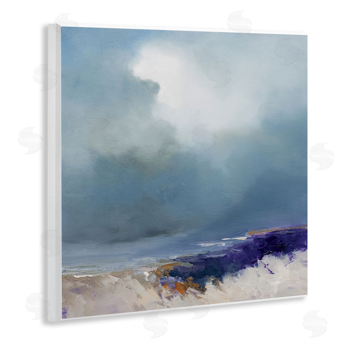 Patrick Dennis Overcast Ocean Splashing Waves Wooden Wall Plaque Art Print