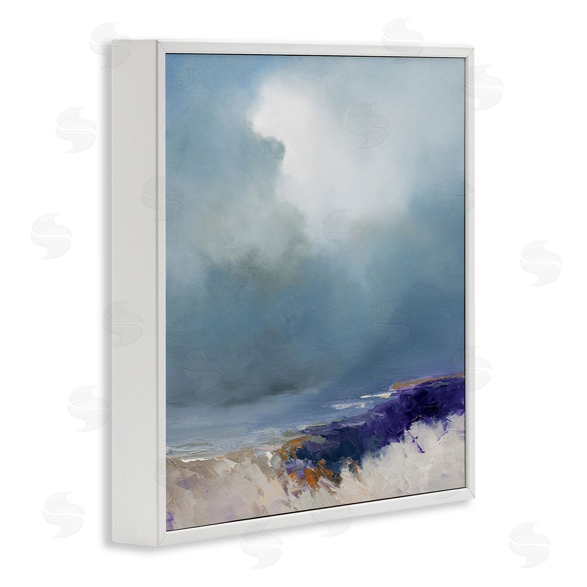 Patrick Dennis Overcast Ocean Splashing Waves White Framed Glicee Wall Art Print