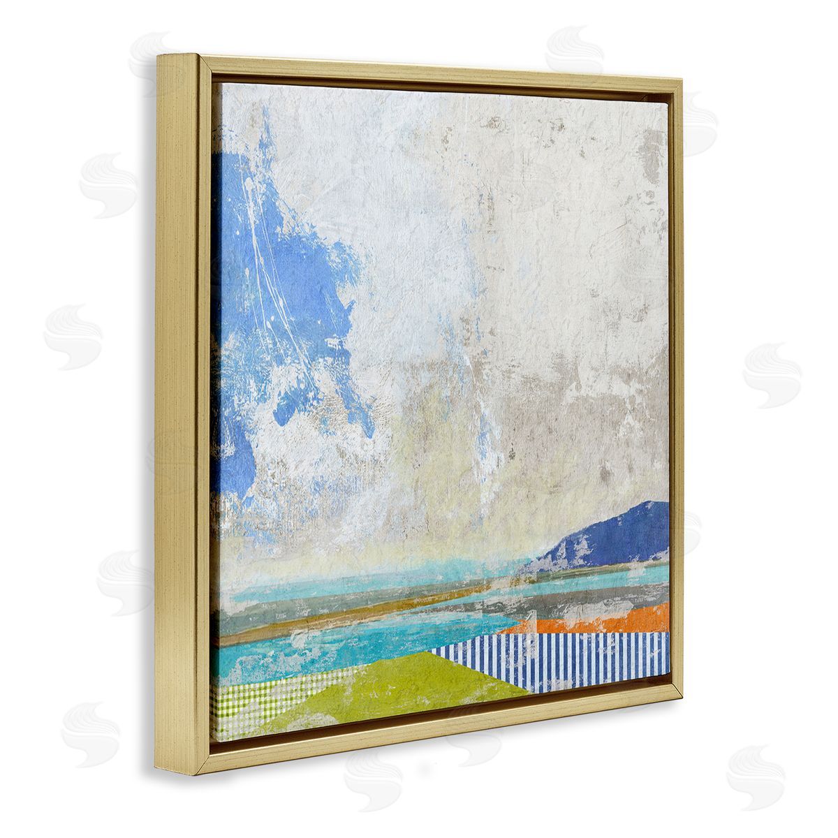 Suzanne Nicoll Puffy Clouds Beach Pattern Layers Gold Floating Frame Canvas Wall Art Print