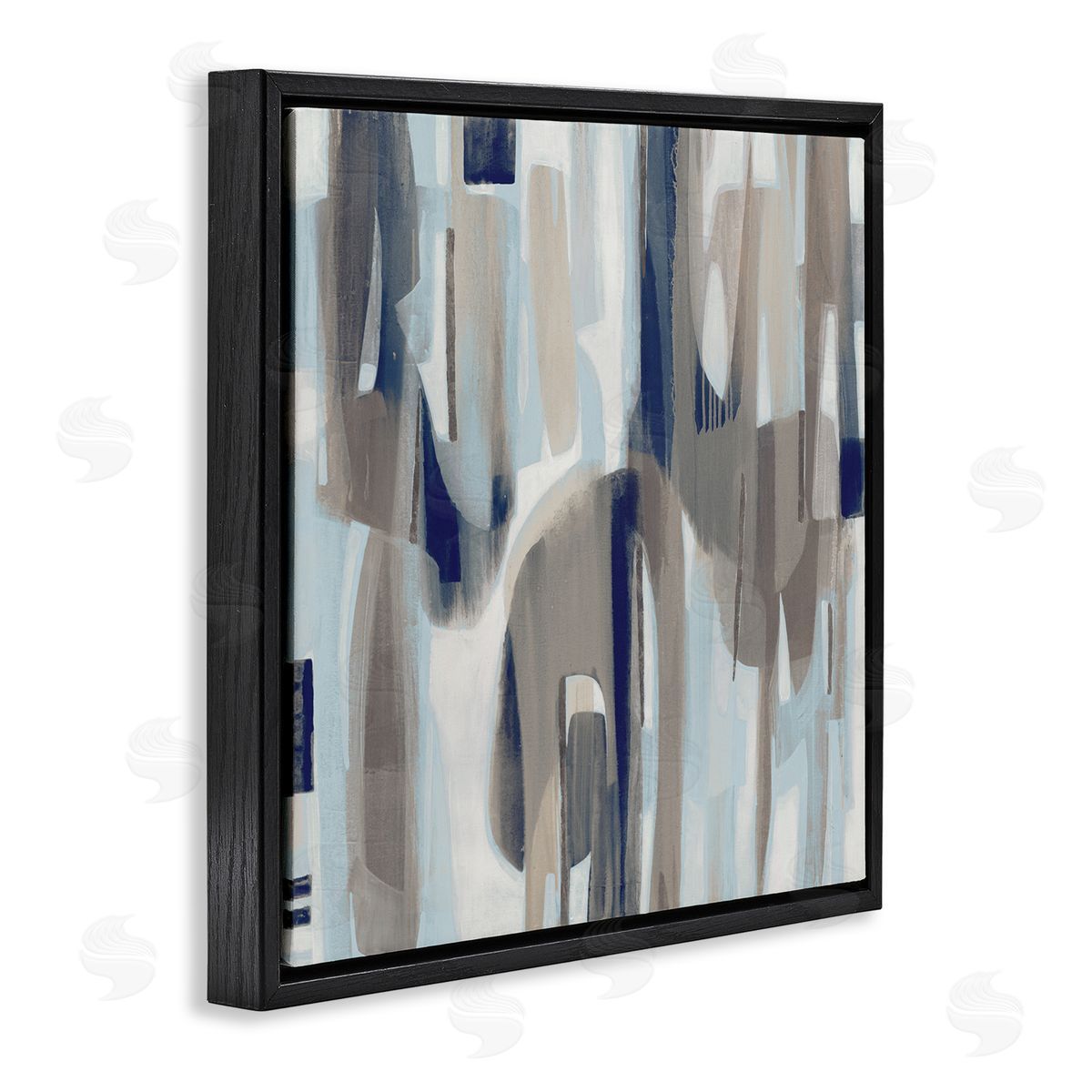 Liz Jardine Neutral Beige Falling Strokes Black Floating Frame Canvas Wall Art Print