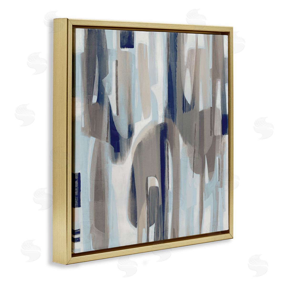 Liz Jardine Neutral Beige Falling Strokes Gold Floating Frame Canvas Wall Art Print
