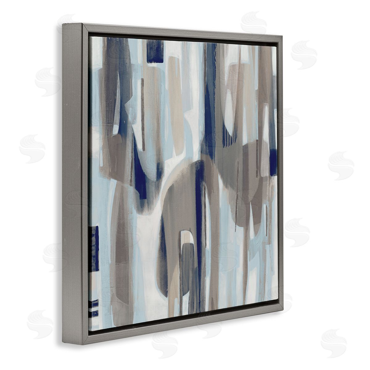 Liz Jardine Neutral Beige Falling Strokes Gray Floating Frame Canvas Wall Art Print