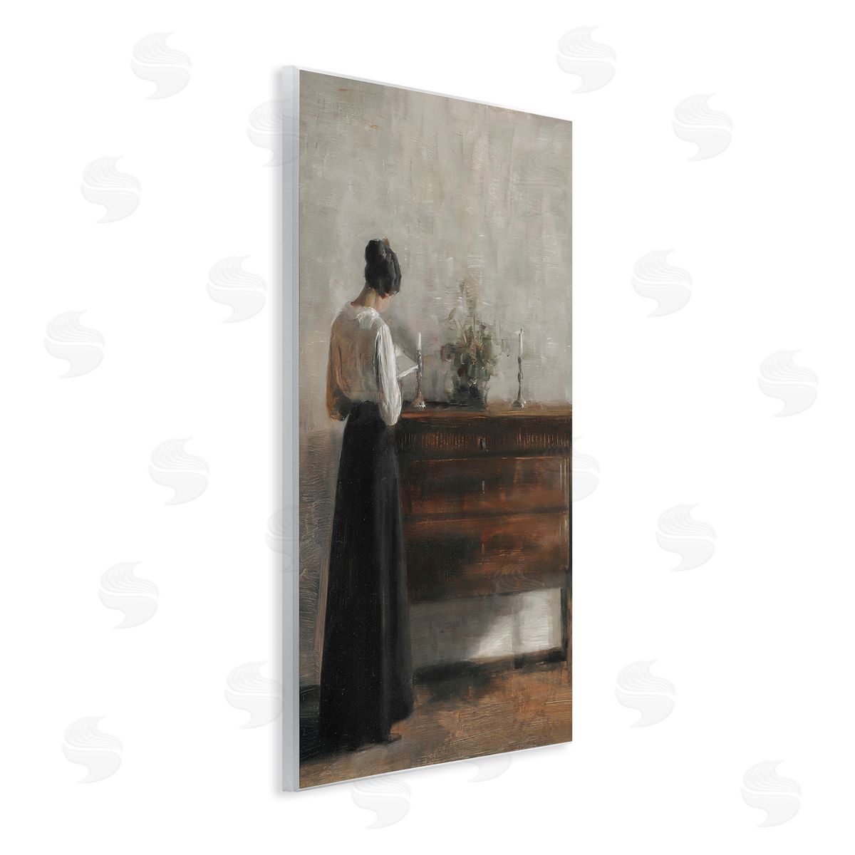 Lettered and Lined Classic Woman In Dress Reading 