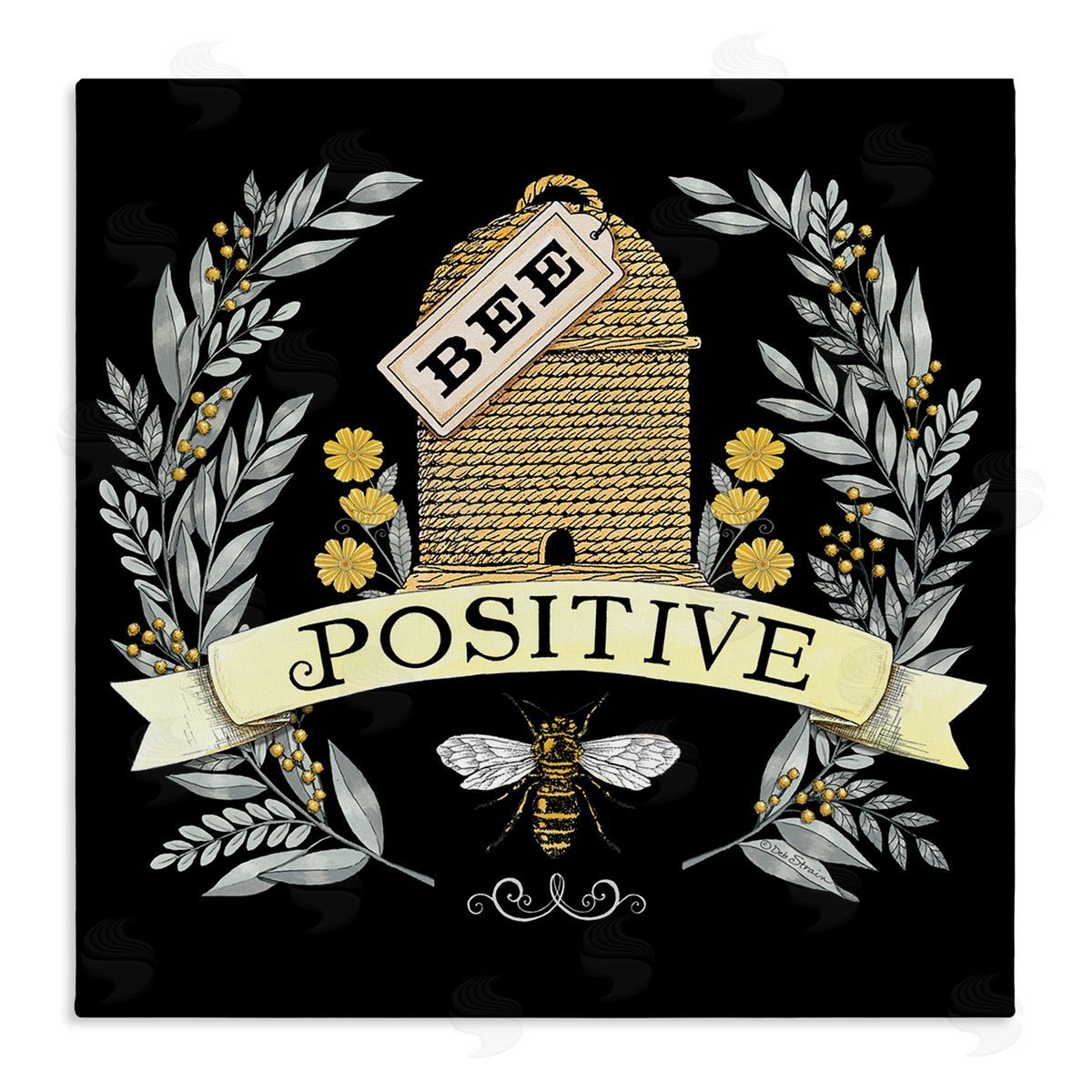 Deb Strain Bee Positive Vintage Hive Stretched Canvas Wall Art Print