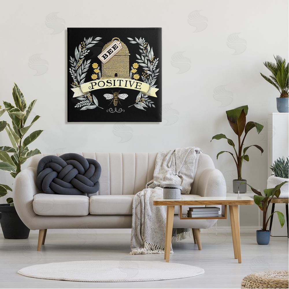 Deb Strain Bee Positive Vintage Hive Canvas Wall Art in Room