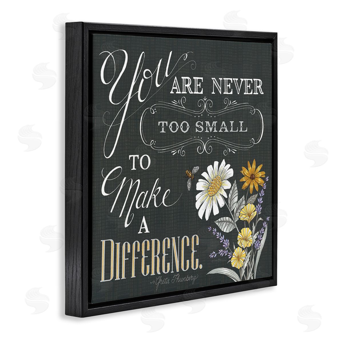 Deb Strain Never Too Small Make A Difference Florals Black Floating Frame Canvas Wall Art Print