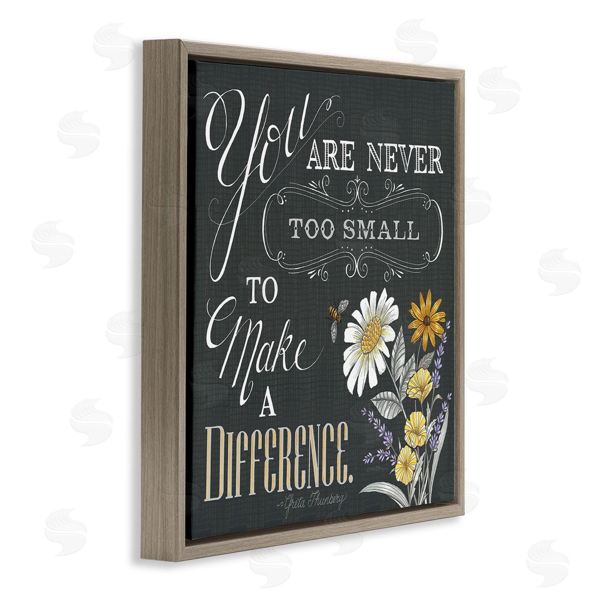 Deb Strain Never Too Small Make A Difference Florals Brown Floating Frame Canvas Wall Art Print