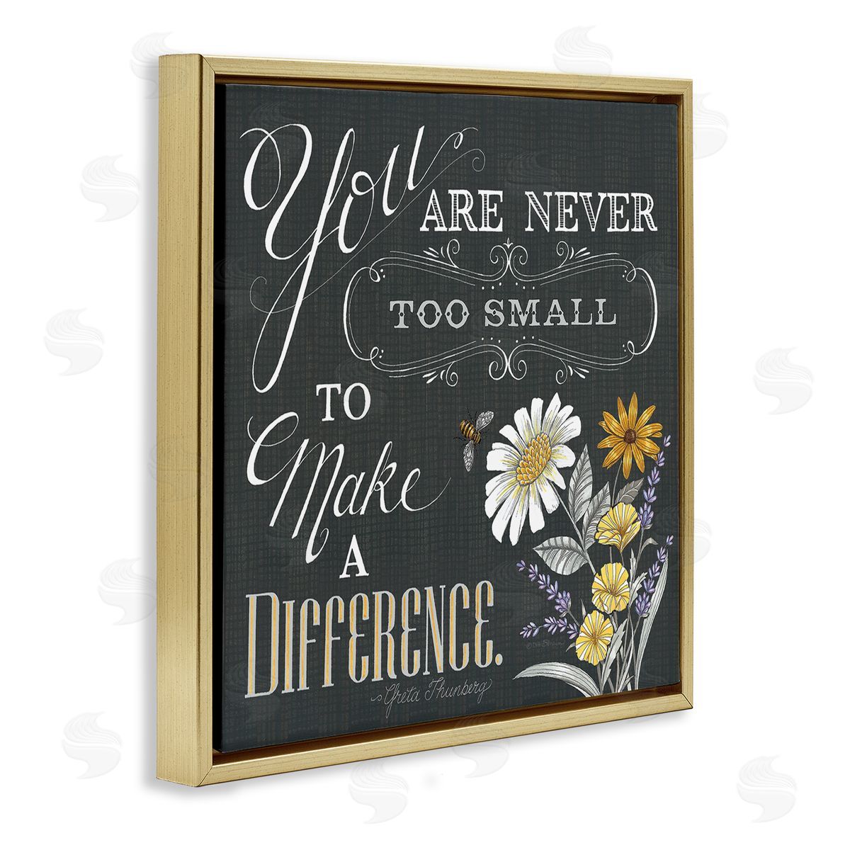 Deb Strain Never Too Small Make A Difference Florals Gold Floating Frame Canvas Wall Art Print