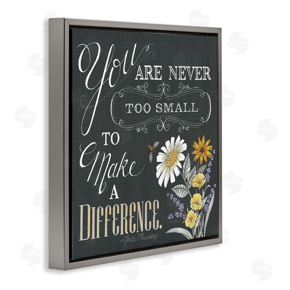 Deb Strain Never Too Small Make A Difference Florals Gray Floating Frame Canvas Wall Art Print