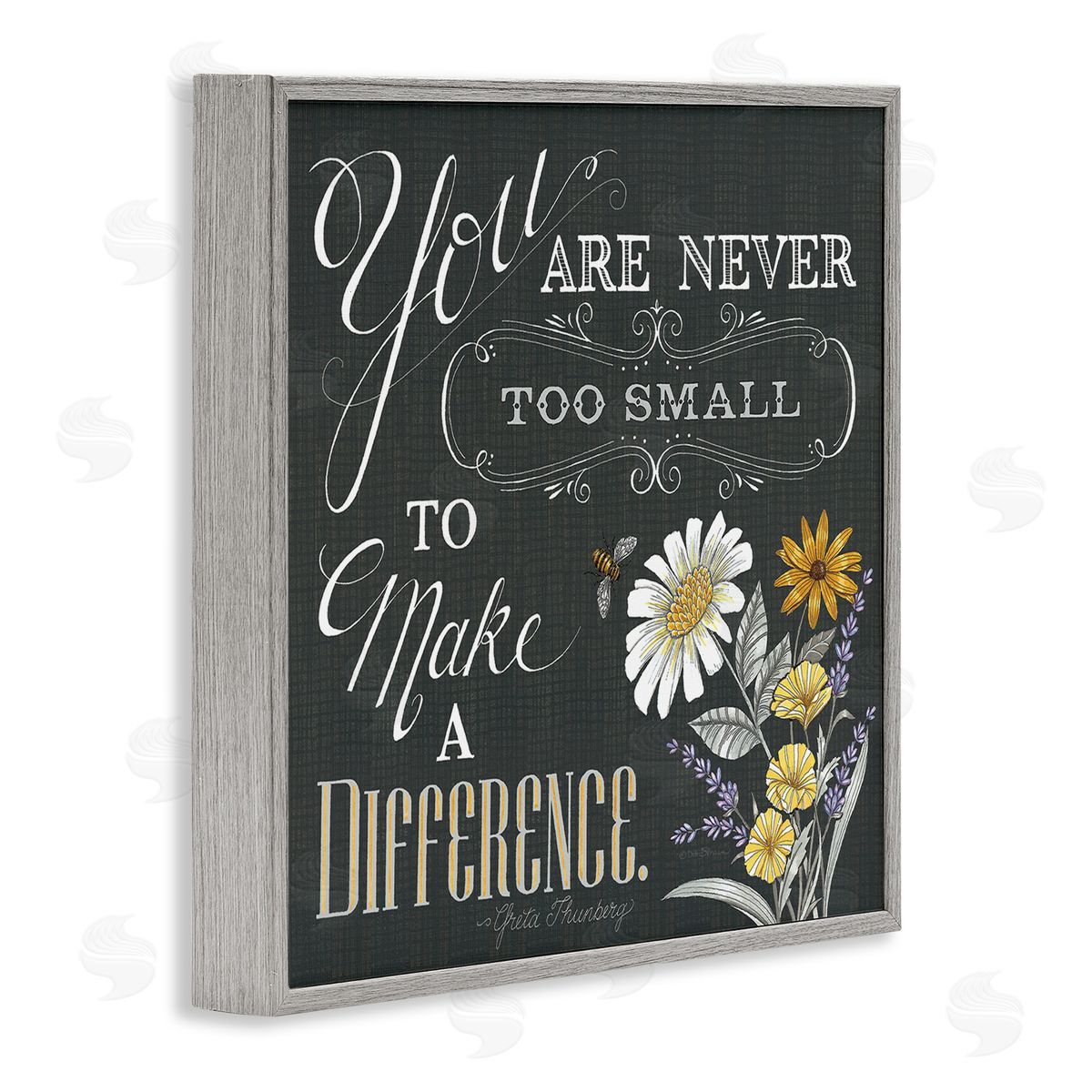Deb Strain Never Too Small Make A Difference Florals Gray Framed Glicee Wall Art Print
