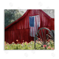 Kim Allen | Red Barn with American Flag