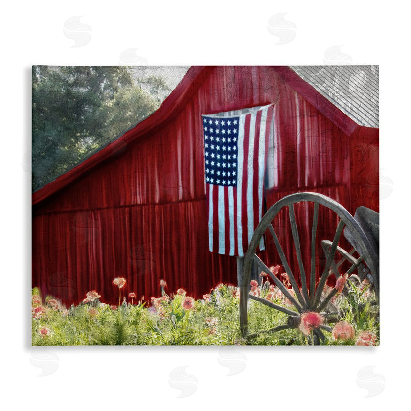 Kim Allen | Red Barn with American Flag