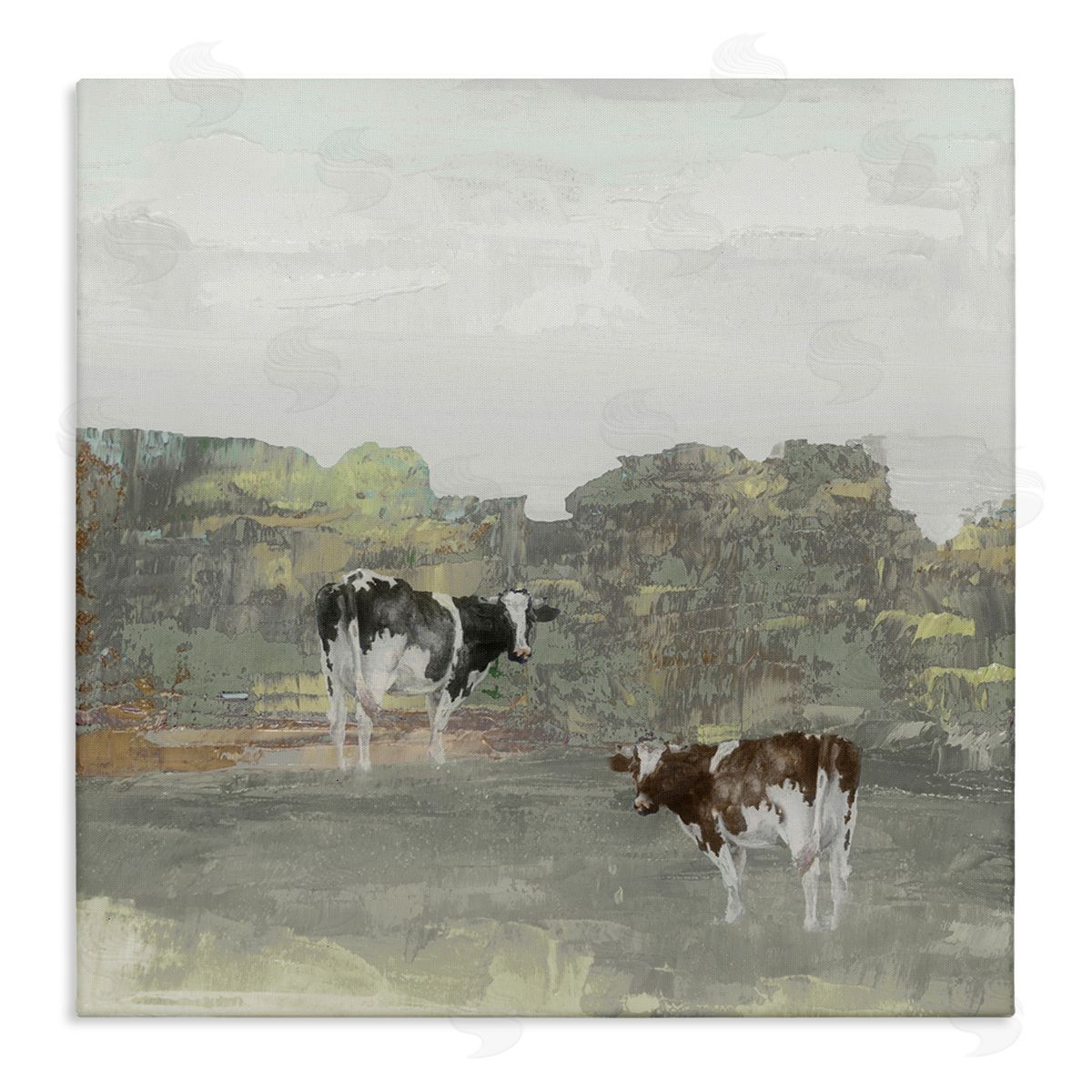 Jenny Green Abstract Cow Duo Farm Nature Stretched Canvas Wall Art Print
