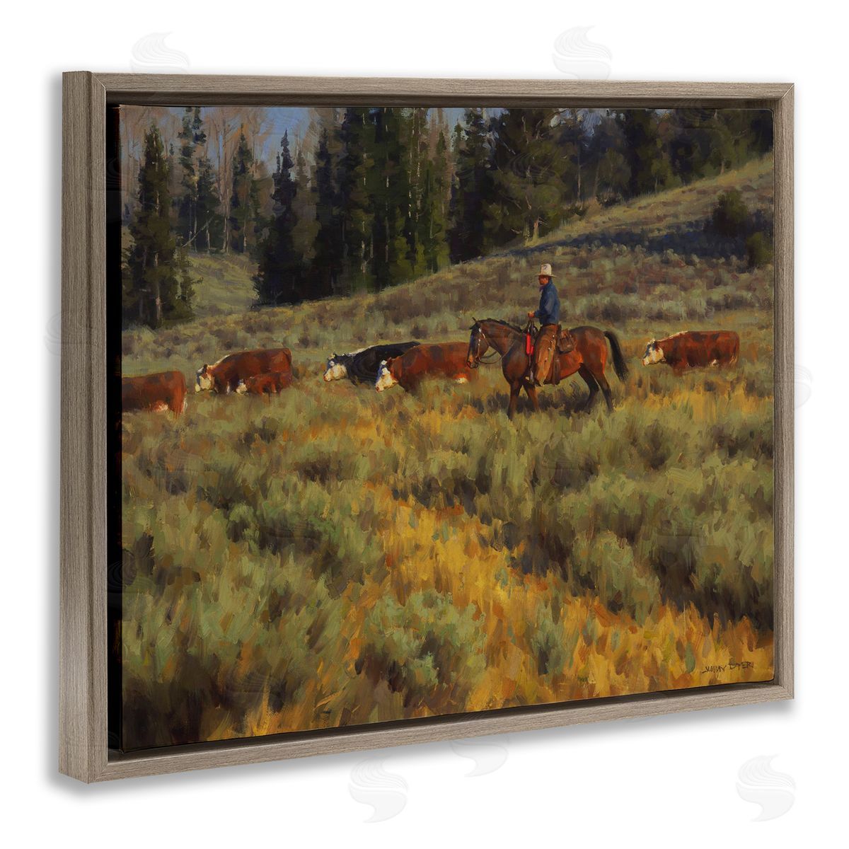 Jimmy Dyer Cowboy Leading Cattle Meadow
