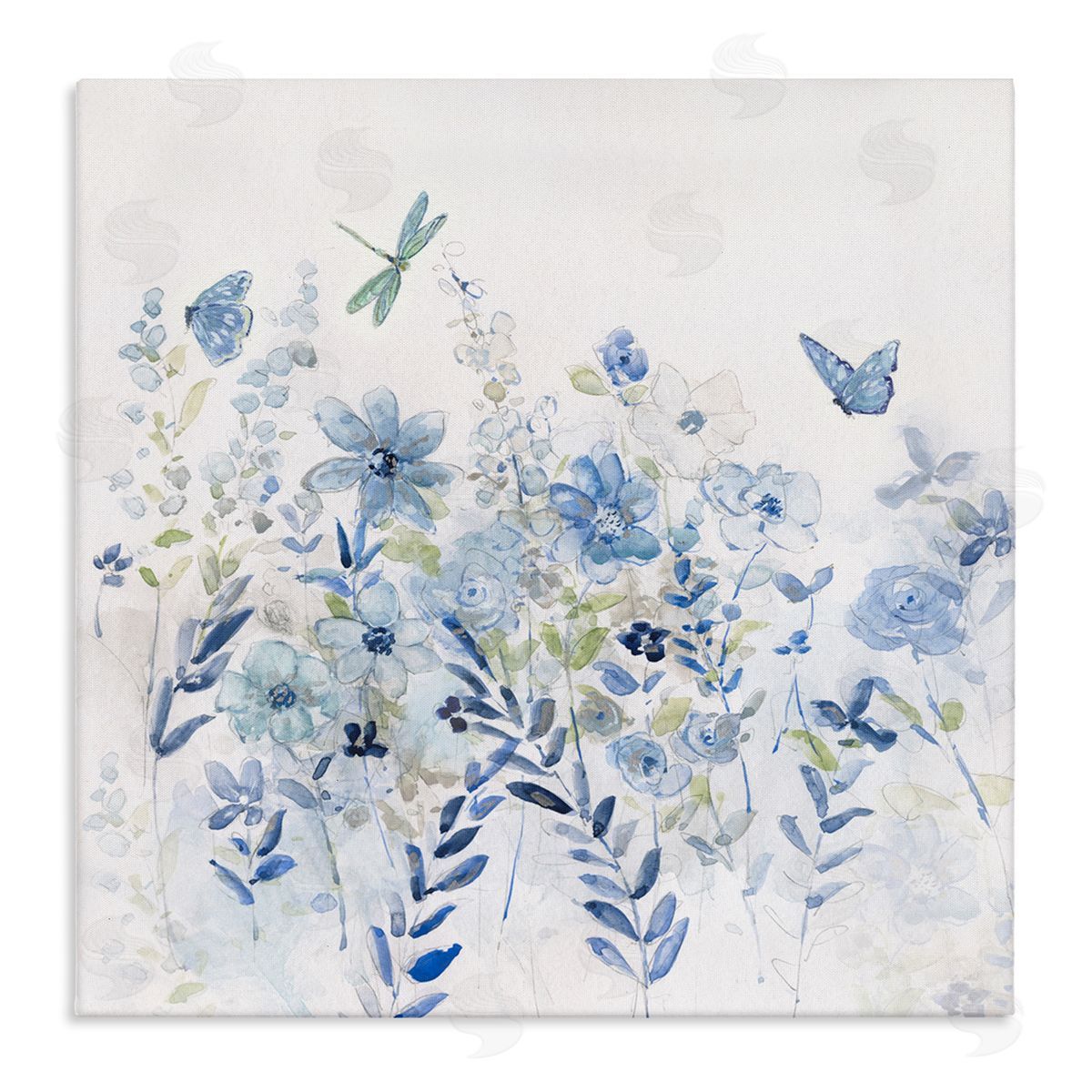 Delicate Blue Floral Garden Canvas Wall Art, Home Decor by Sally Swatland