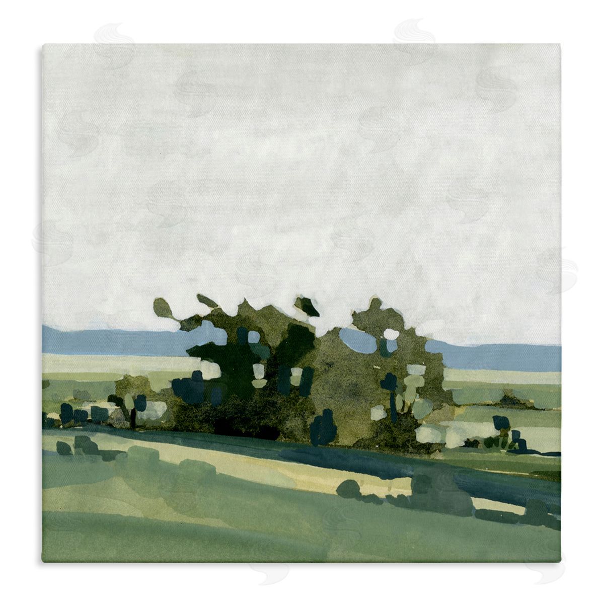 Emma Caroline Abstract Rural Grove Distant Mountains Stretched Canvas Wall Art Print