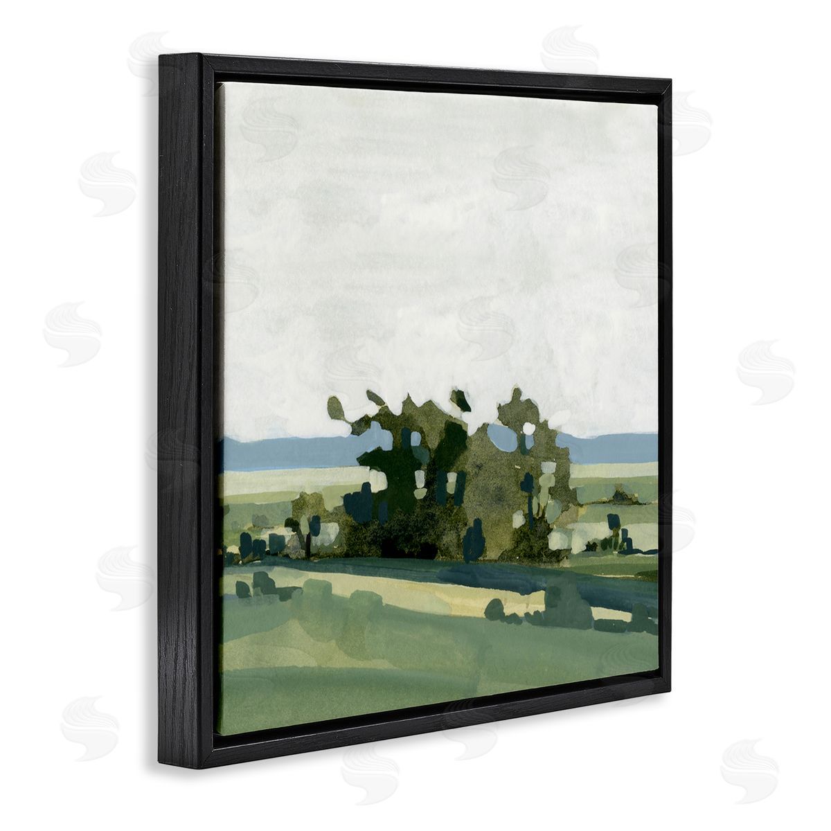 Emma Caroline Abstract Rural Grove Distant Mountains Black Floating Frame Canvas Wall Art Print