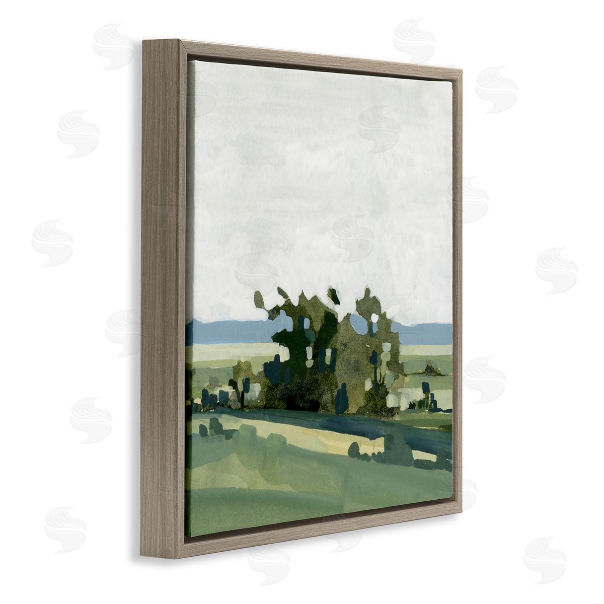 Emma Caroline Abstract Rural Grove Distant Mountains Brown Floating Frame Canvas Wall Art Print