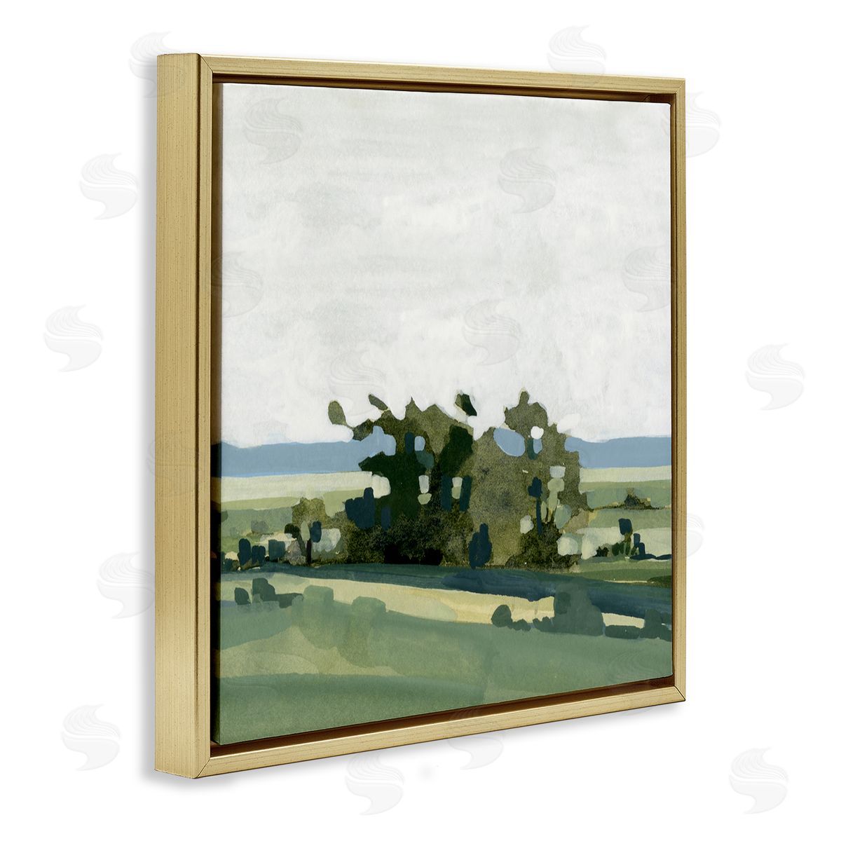 Emma Caroline Abstract Rural Grove Distant Mountains Gold Floating Frame Canvas Wall Art Print