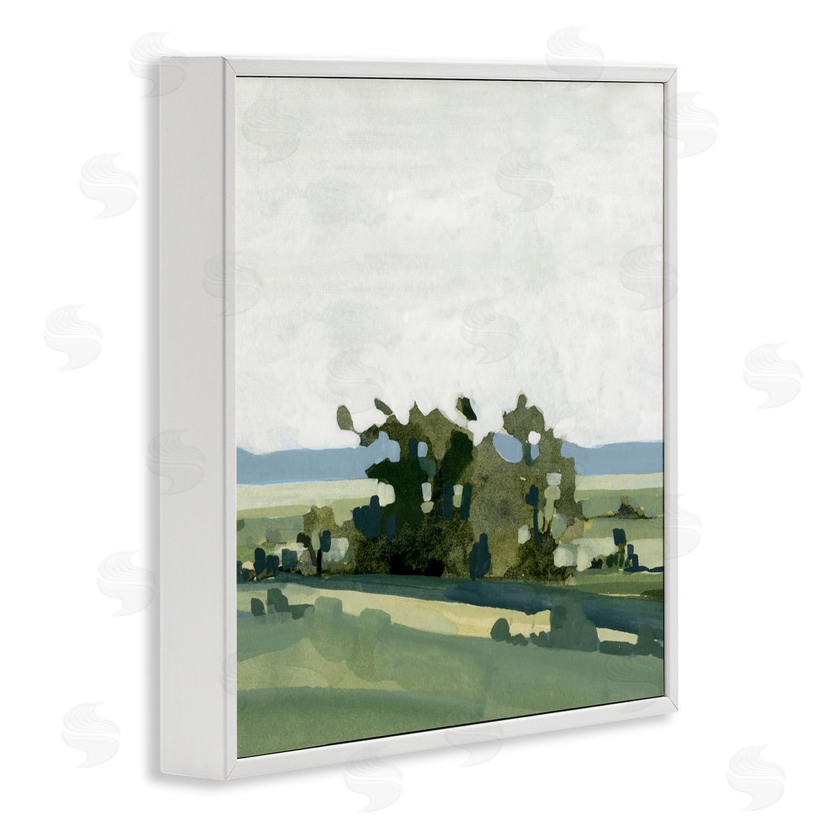 Emma Caroline Abstract Rural Grove Distant Mountains White Framed Glicee Wall Art Print
