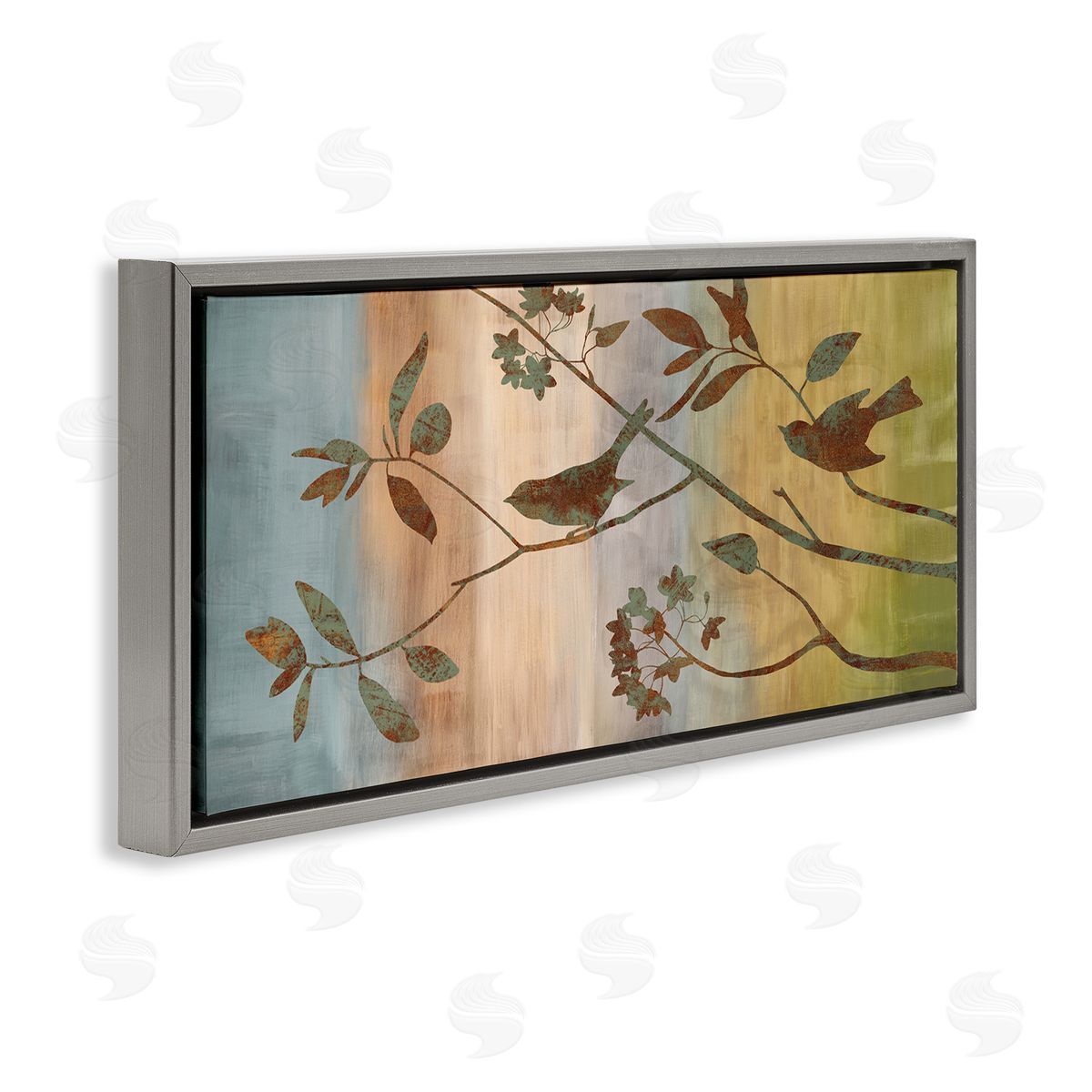Collaged Bird Nature Silhouette Grey Floating Frame Canvas Wall Art, Home Decor by Chris Donovan
