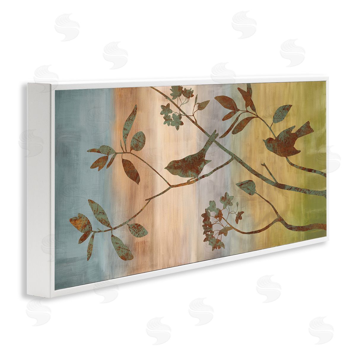Collaged Bird Nature Silhouette White Frame Print Wall Art, Home Decor by Chris Donovan