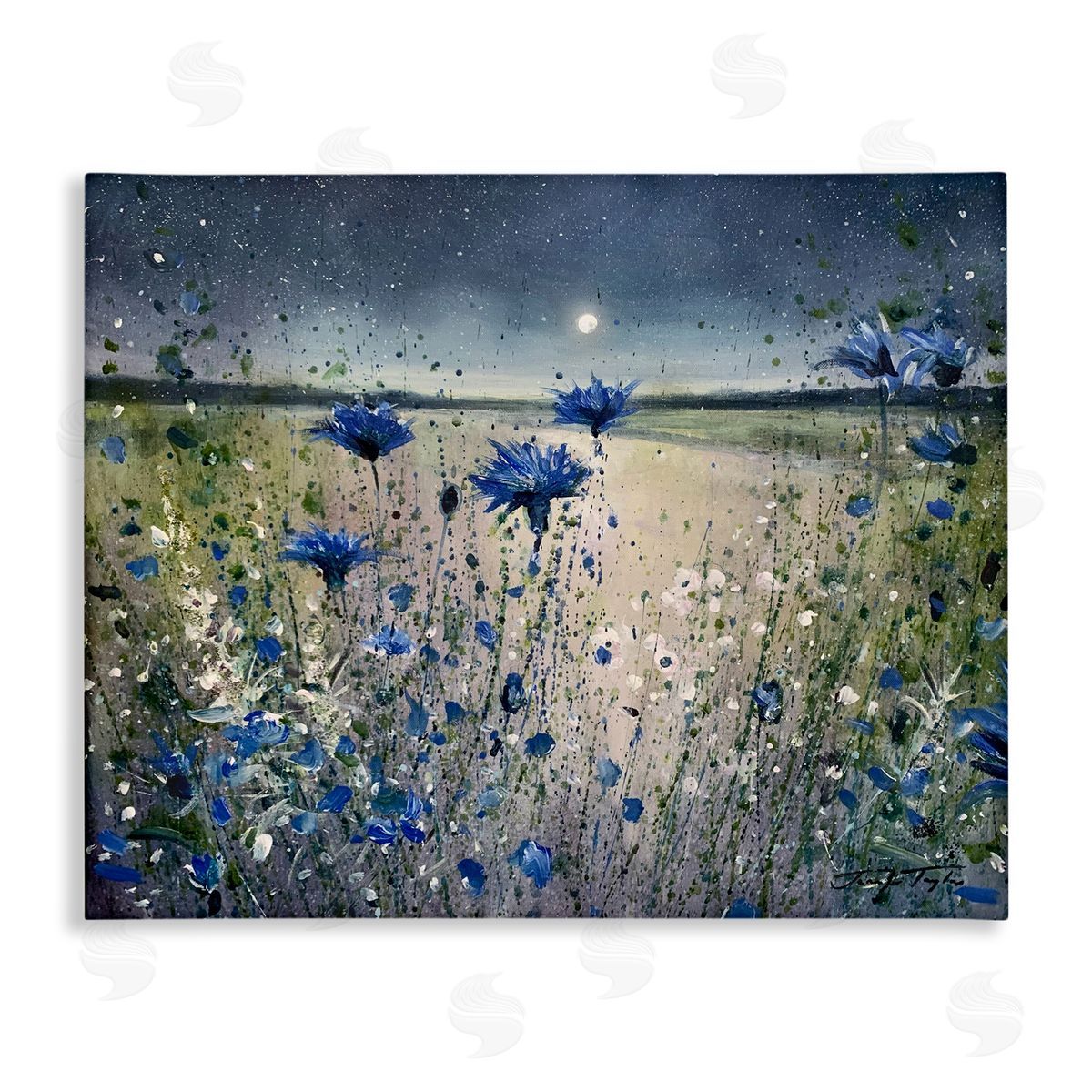 Moon over Blooming Flowers Canvas Wall Art, Home Decor by Jennifer Taylor Art