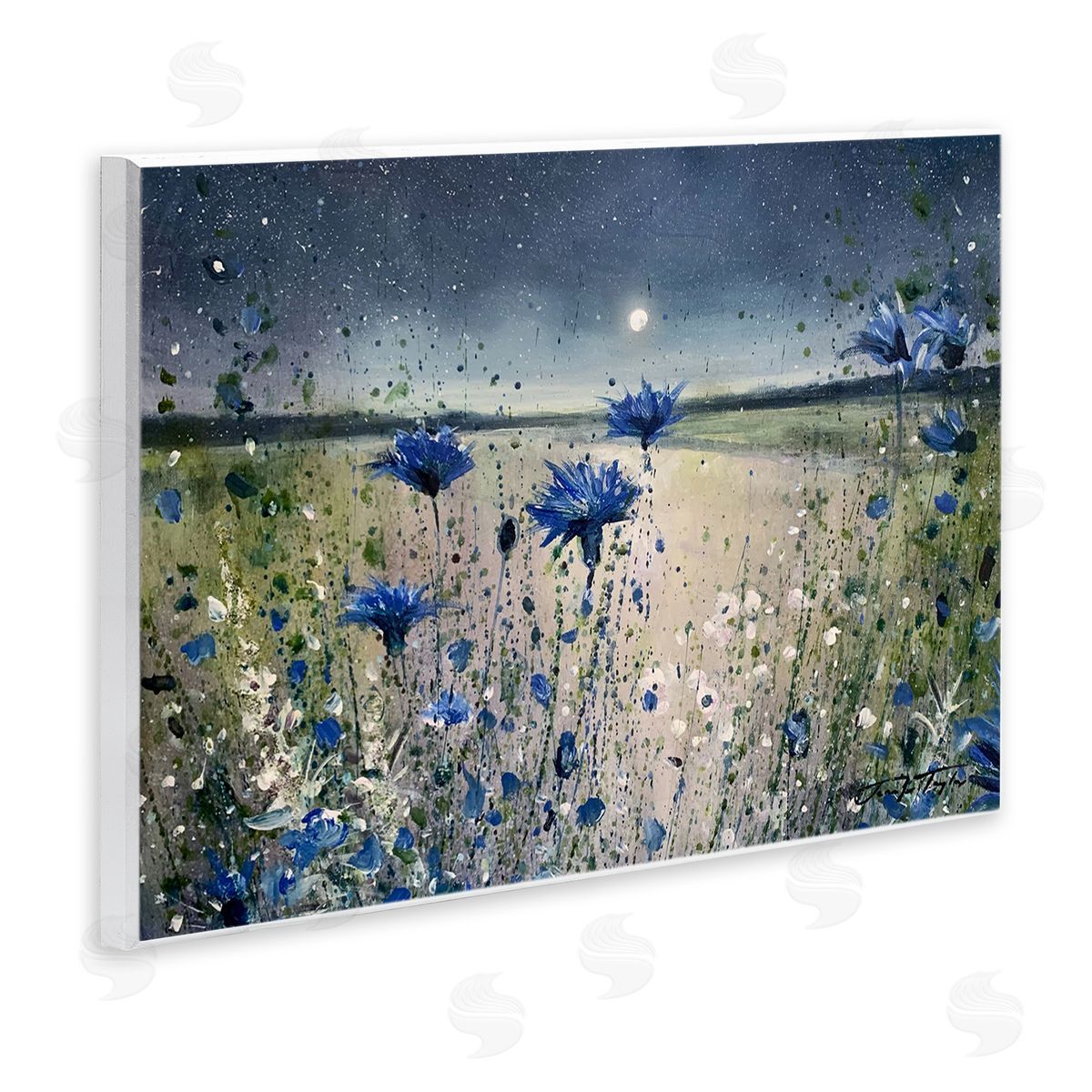 Moon over Blooming Flowers Wood Plaque Wall Art, Home Decor by Jennifer Taylor Art