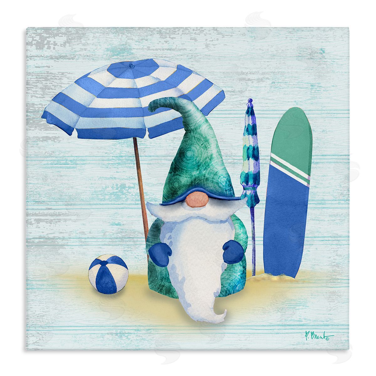 Paul Brent Coastal Seaside Garden Gnome  Stretched Canvas Wall Art Print