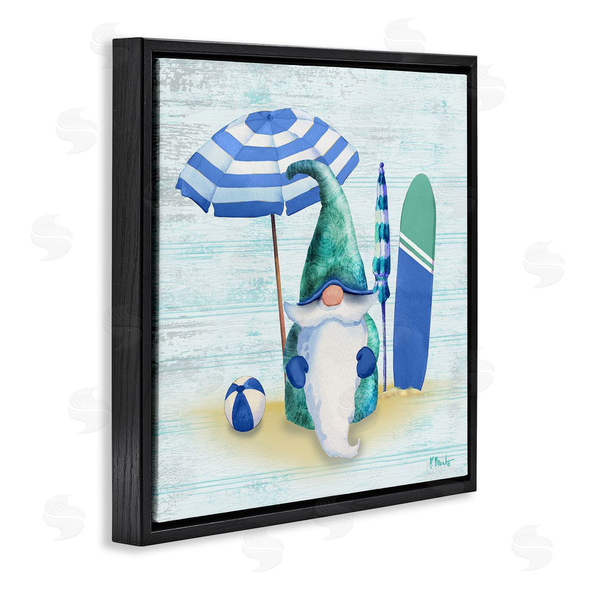 Paul Brent Coastal Seaside Garden Gnome  Black Floating Frame Canvas Wall Art Print