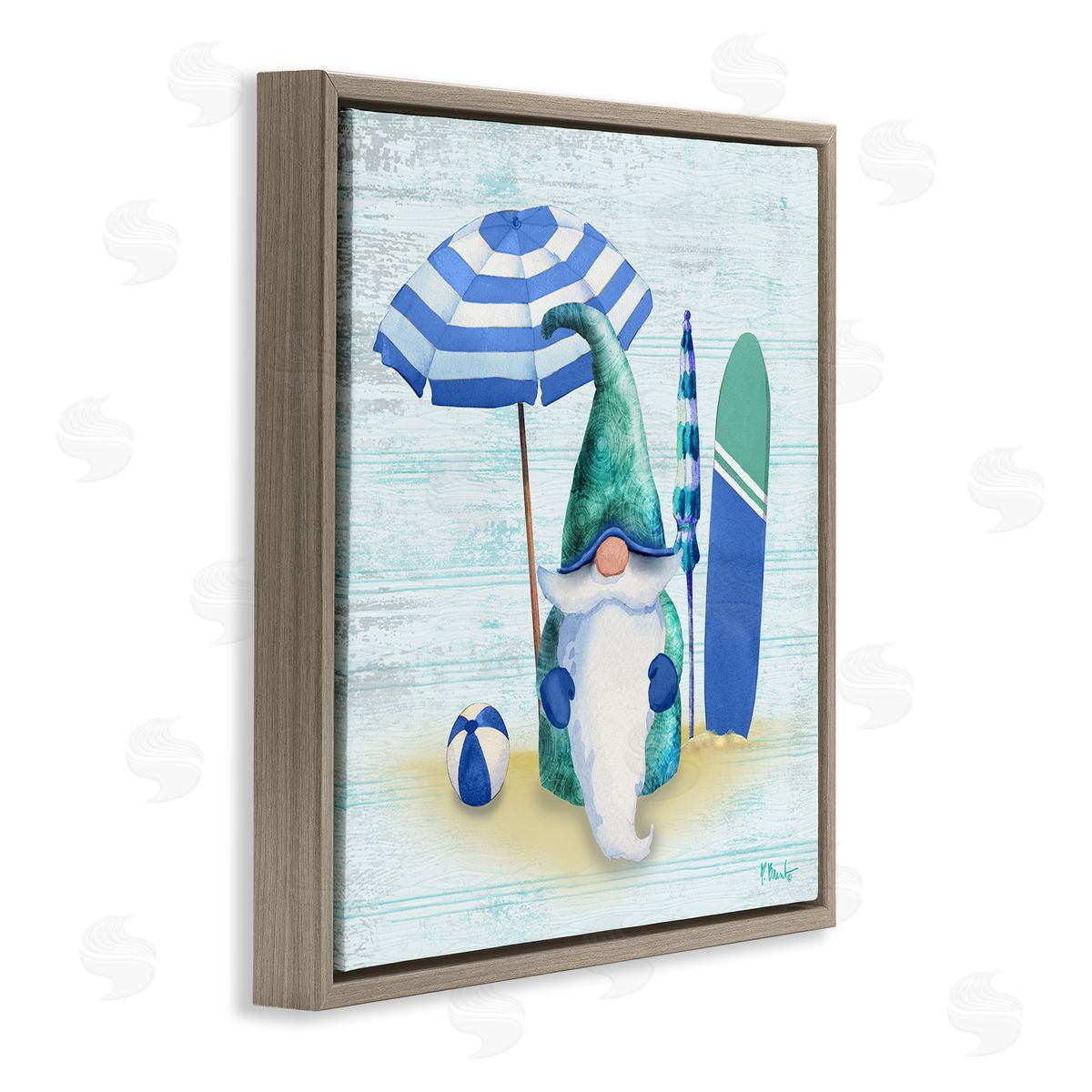 Paul Brent Coastal Seaside Garden Gnome  Brown Floating Frame Canvas Wall Art Print