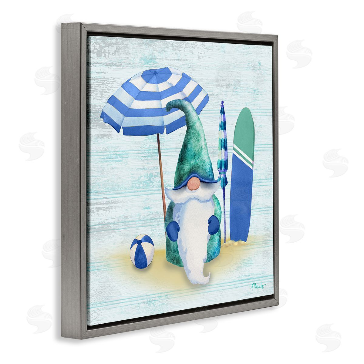 Paul Brent Coastal Seaside Garden Gnome  Gray Floating Frame Canvas Wall Art Print