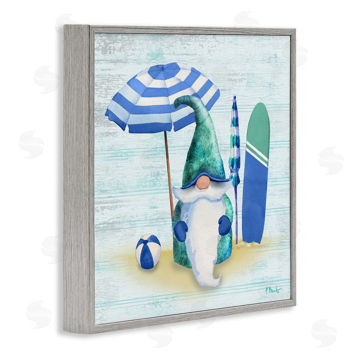 Paul Brent Coastal Seaside Garden Gnome  Gray Framed Glicee Wall Art Print