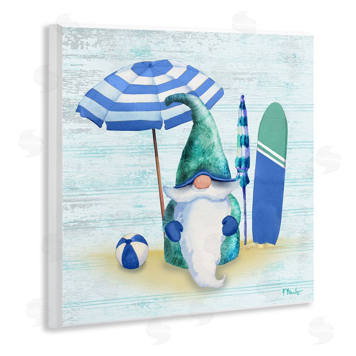 Paul Brent Coastal Seaside Garden Gnome  Wooden Wall Plaque Art Print