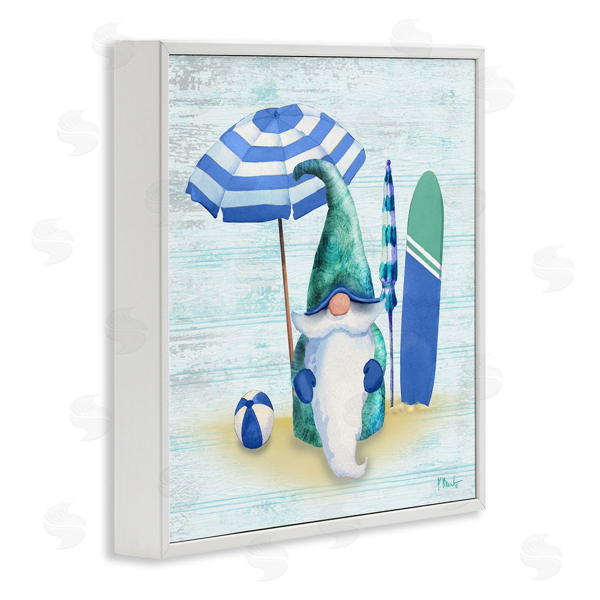 Paul Brent Coastal Seaside Garden Gnome  White Framed Glicee Wall Art Print