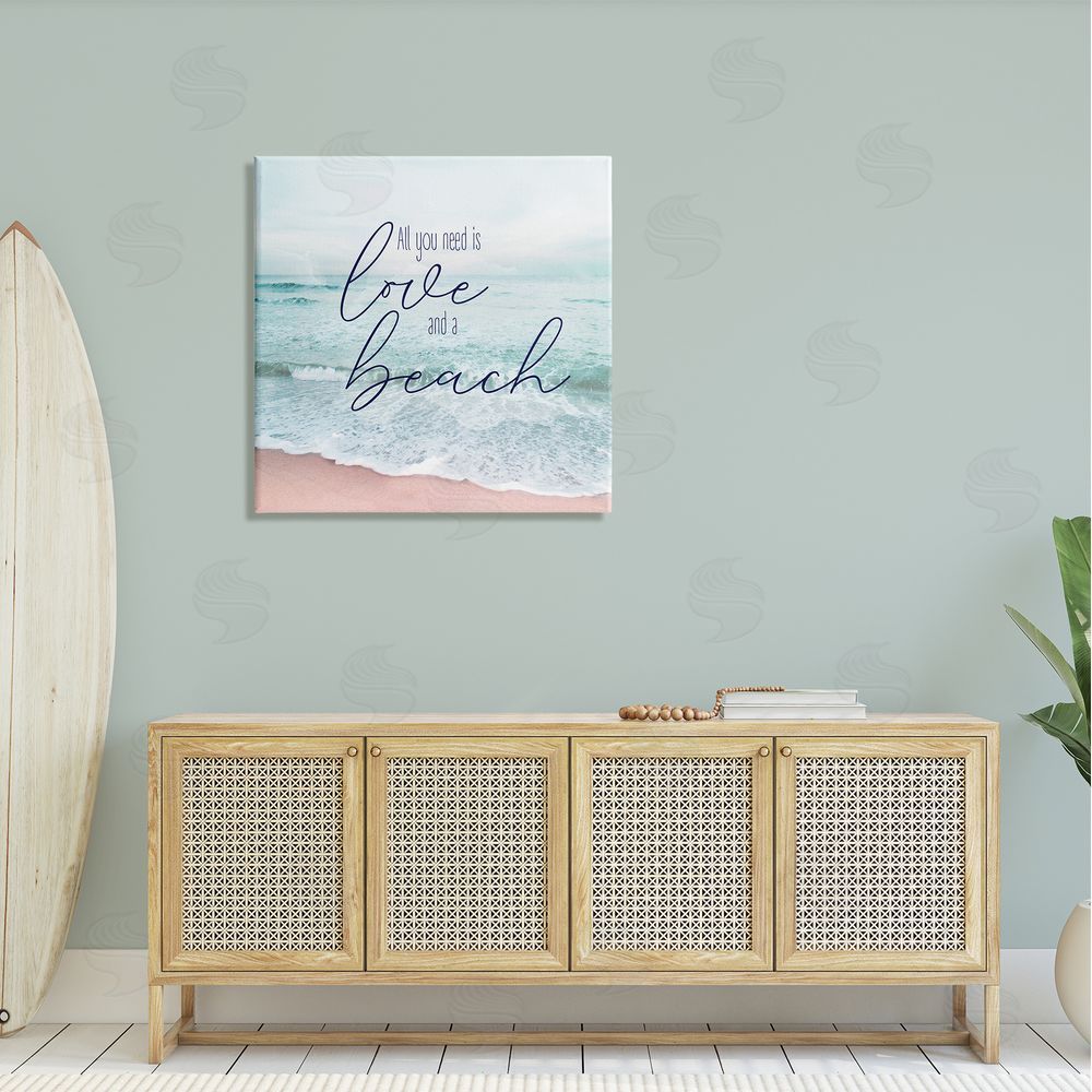 Natalie Carpentieri Love & A Beach Nautical Phrase Canvas Wall Art in Room