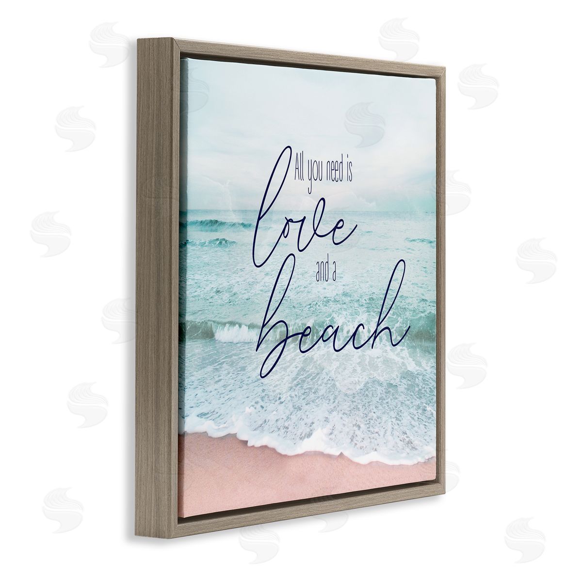 Natalie Carpentieri Love & A Beach Nautical Phrase Brown Floating Frame Canvas Wall Art Print