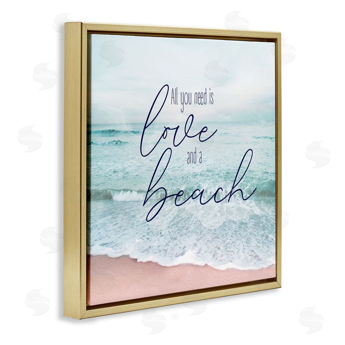 Natalie Carpentieri Love & A Beach Nautical Phrase Gold Floating Frame Canvas Wall Art Print