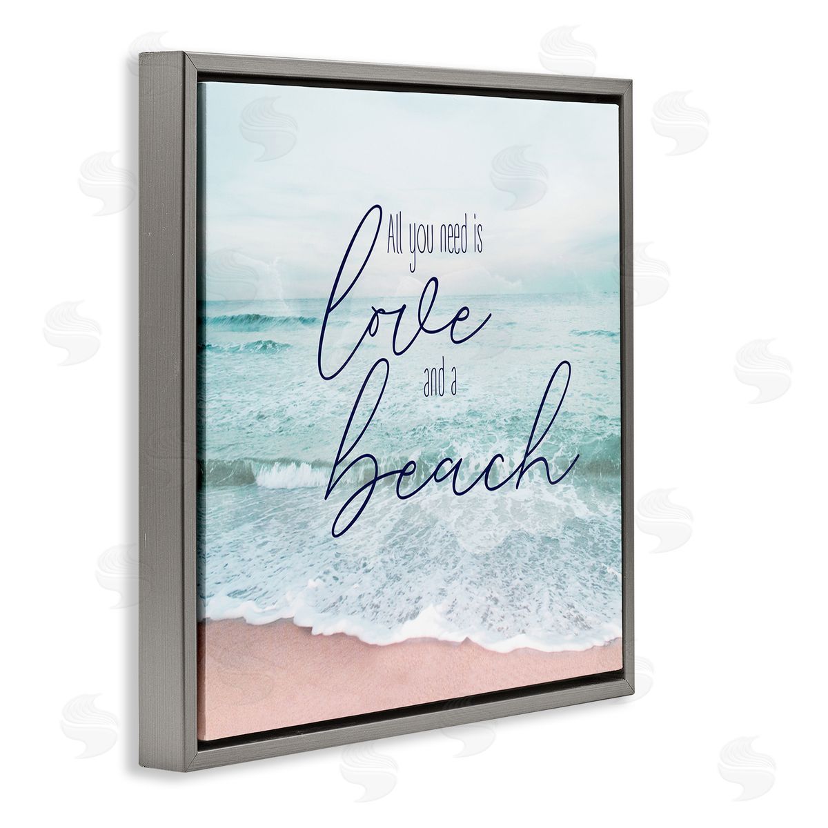 Natalie Carpentieri Love & A Beach Nautical Phrase Gray Floating Frame Canvas Wall Art Print