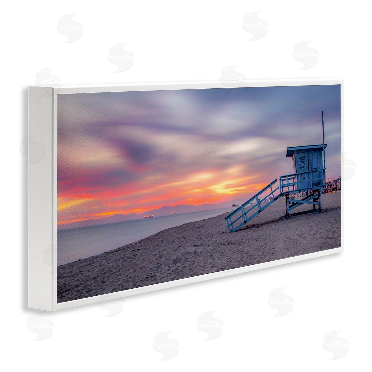 Beach Hut Sunset Horizon White Frame Print Wall Art, Home Decor by Jeff Poe