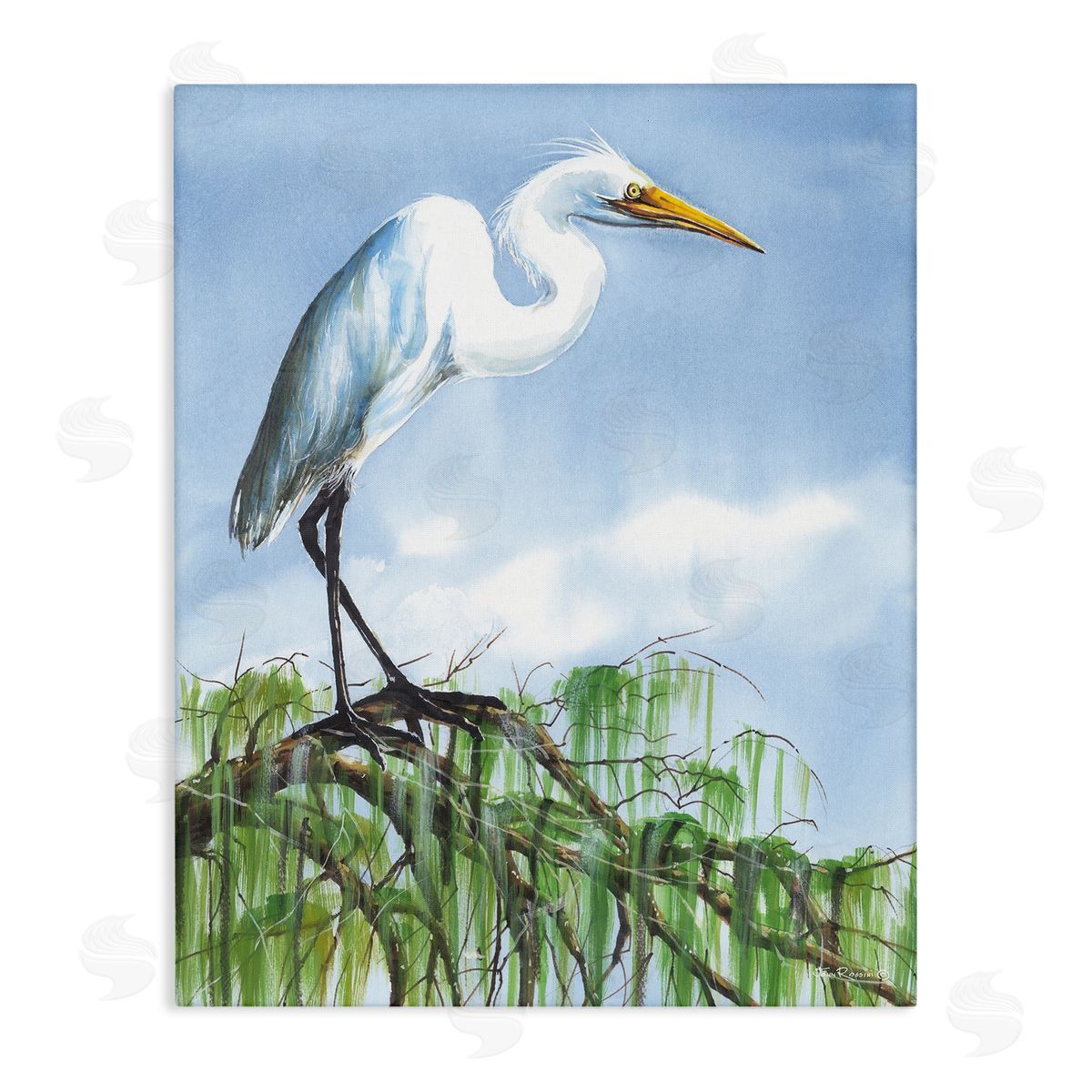 John Rossini Egret Bird Balancing Branch