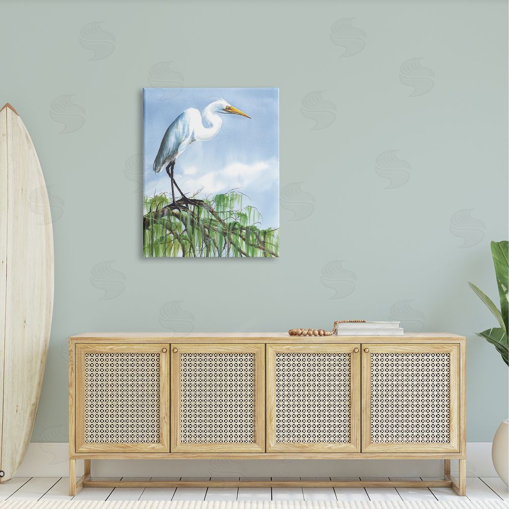 John Rossini Egret Bird Balancing Branch