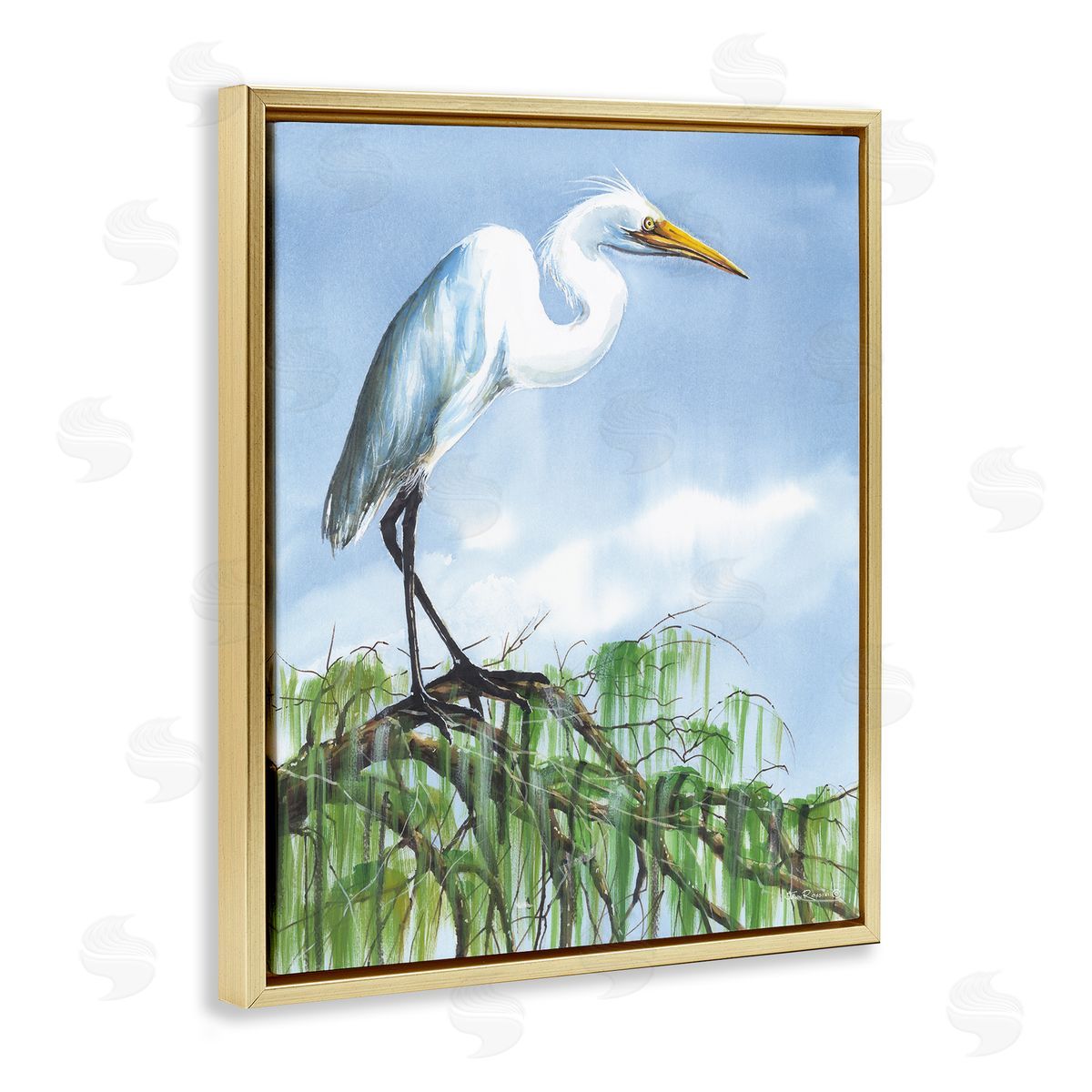 John Rossini Egret Bird Balancing Branch